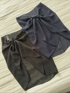 Set of 2 Sheer Tie-Front Swim Sarongs in Black and Navy